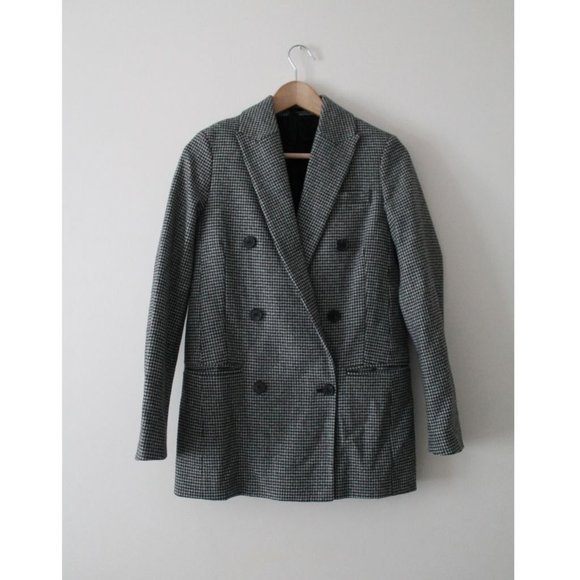 All Saints Astrid Check Puppytooth Blazer White Grey Black Size US 0 - Picture 3 of 10